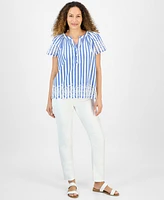 Style & Co Petite Striped Eyelet Top, Exclusively at Macy's