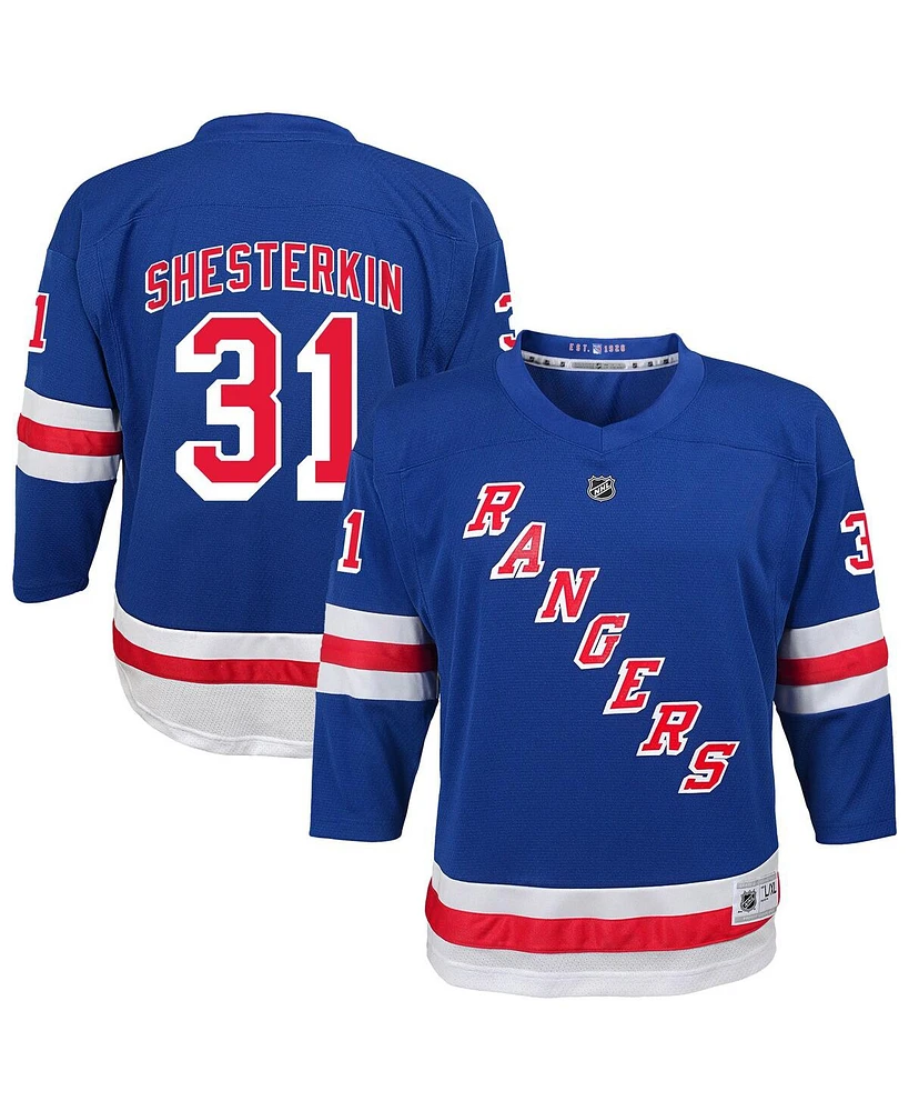 Outerstuff Big Boys and Girls Igor Shesterkin Blue New York Rangers Home Replica Player Jersey