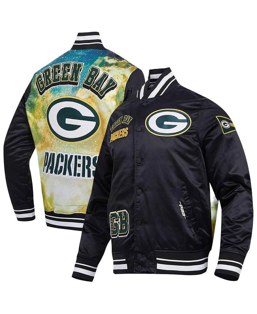 Pro Standard Men's Black Green Bay Packers Sublimated Satin Full-Snap Jacket
