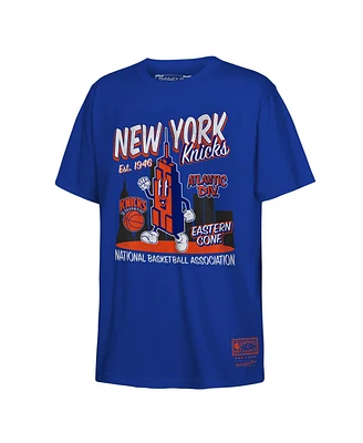 Mitchell & Ness Big Boys and Girls Blue New York Knicks Retro Mascot Script T-Shirt
