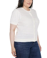 Belldini Plus Pointelle Scalloped-Placket Cardigan Sweater