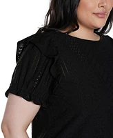 Belldini Plus Knit Eyelet Ruffle Sleeve Top