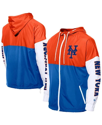 New Era Men's Royal/Orange York Mets Color Block Full-Zip Hoodie Windbreaker Jacket