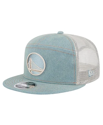 New Era Men's Golden State Warriors Adventure Denim Split Panel 9FIFTY Snapback Trucker Hat