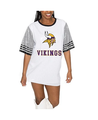 Gameday Couture Women's White/Gray Minnesota Vikings Bling It Full Sequin Jersey Dress