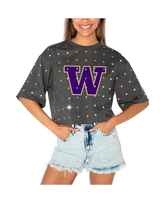 Gameday Couture Women's Gray Washington Huskies Go Time Rhinestone Crop T-Shirt