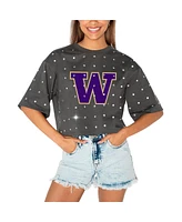 Gameday Couture Women's Gray Washington Huskies Go Time Rhinestone Crop T-Shirt