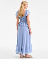On 34th Womens Floral Flutter Sleeve Tie Tank Floral Tiered Midi Skirt Exclusively At Macys