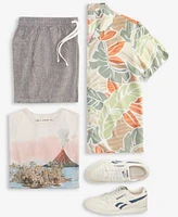 Sun Stone Mens Cutler Leaf Print Camp Shirt Lava Flow Graphic T Shirt Chase 6 Linen Blend Shorts Exclusively At Macys