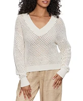 Sanctuary Women's Airy Openwork Cotton V-Neck Sweater