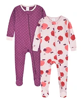Gerber Baby Girls 4-Pack Snug Fit Footed Cotton Pajamas, Apple & Woodland Floral, 12 Months