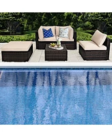 Gymax 5PCS Rattan Patio Conversation Set Outdoor Furniture Set w/ Ottoman Cushion