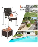 Gymax 3PCS Outdoor Patio Bistro Set Pe Rattan Conversation Set w/ Umbrella Hole