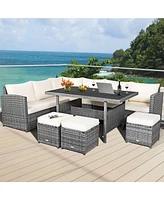 Gymax 7PCS Rattan Patio Sectional Sofa Set Conversation Set w/ Cushions