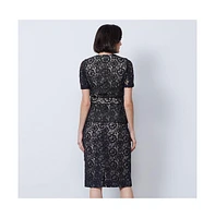 Etcetera Women's Black Floral Lace Skirt Ranunculus