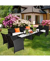 Gymax 8PCS Rattan Patio Conversation Set Outdoor w/ Coffee Table Cushioned Sofa