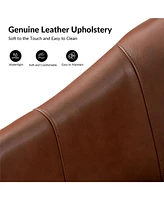 Raul Transitional Genuine Leather 360-degree Swivel Barrel Chair with Solid Wood Base and Armrest