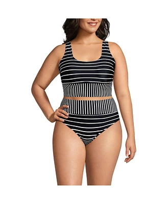 Lands' End Plus Tugless Tankini Top and High Waisted Bottom Swimsuit Set