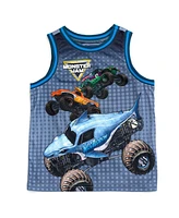 Monster Jam Toddler Boys Grave Digger El Toro Loco Megalodon T-Shirt Tank Top and French Terry Shorts 3 Piece Set to