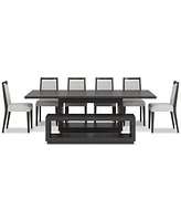 Tivie 8-Pc. Dining Set (Rectangular Table, 6 Wood Chairs & Bench)