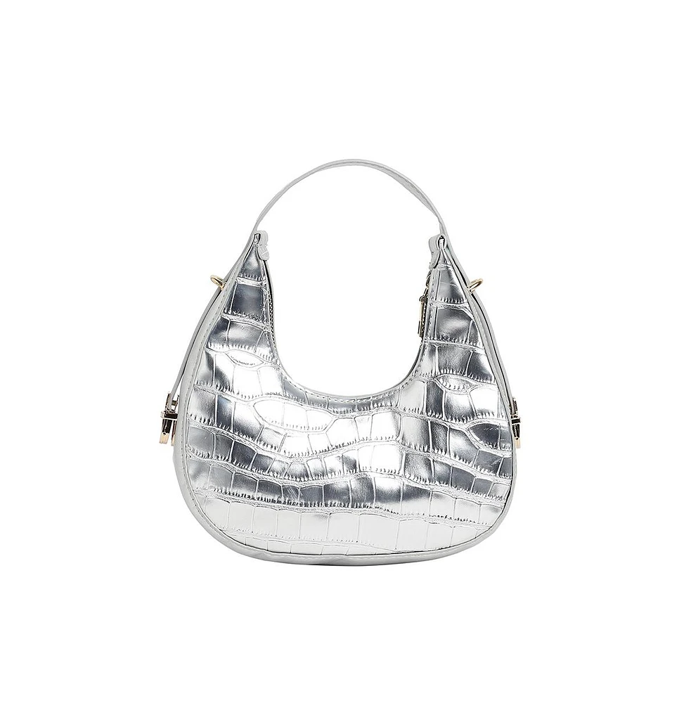 Women's Silver Textured Leather Handbag