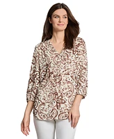 Jones New York Petite Printed V-Neck 3/4-Sleeve Blouse
