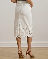 Lauren Ralph Petite Eyelet Denim Midi Skirt