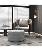 Round Tufted Ottoman Coffee Table with Velvet Upholstery Upholstered Foot Stool for Living Room Entryway or Bedroom Vanity Seating-The Pop Home