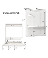 Murphy Bed with Storage Shelves, Desk Combo, Queen Size