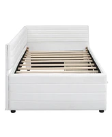 Twin Size Upholstered Daybed with 2 Drawers, White