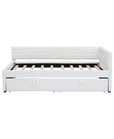 Twin Size Upholstered Daybed with 2 Drawers, White