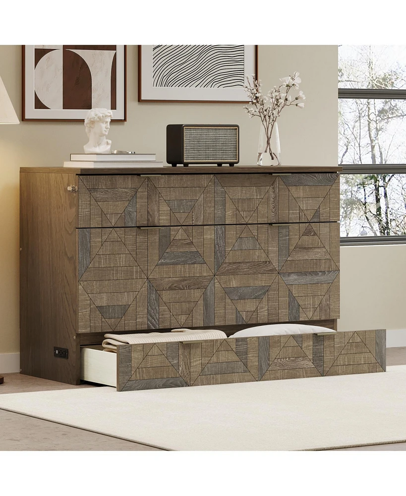 Full-Size Farmhouse Murphy Bed with Drawer & Charger