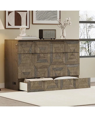 Full-Size Farmhouse Murphy Bed with Drawer & Charger