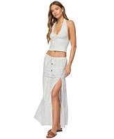 Edikted Women's Embroidered Cotton Lace Slitted Maxi Skirt