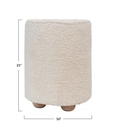 Creative Co-op 16" Cotton Sherpa with Pine Wood Upholstered Round Pouf