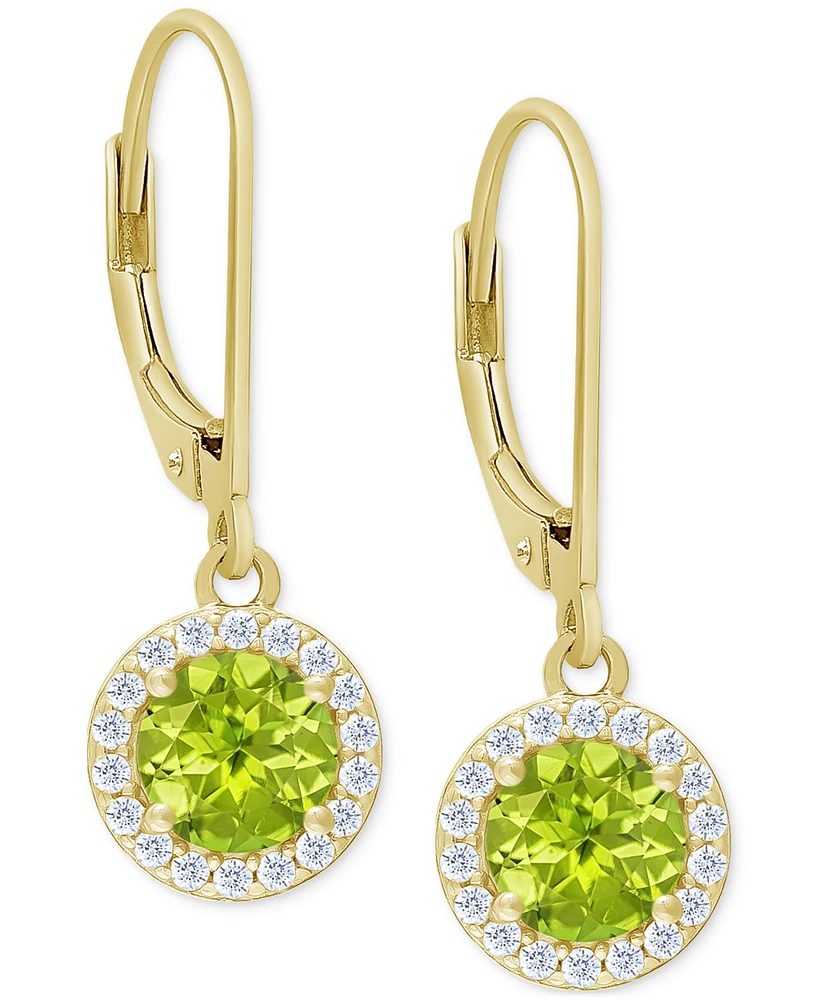 Peridot (1 ct. t.w.) & Lab Grown White Sapphire (1/5 ct. t.w.) Halo Drop Earrings in 14k Gold over Sterling Silver