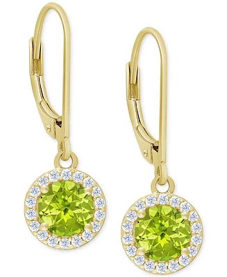 Peridot (1 ct. t.w.) & Lab Grown White Sapphire (1/5 ct. t.w.) Halo Drop Earrings in 14k Gold over Sterling Silver