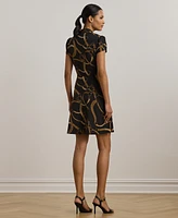 Lauren Ralph Petite Belting-Print Crepe Tie-Front Dress