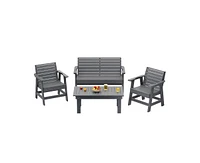 4-Piece Hdpe Plastic Weather Resistant Outdoor Patio Conversation Seating Set in Gray