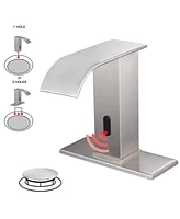 Battery Powered Touchless Single Hole Bathroom Faucet Sensor Deck Mount With Drain Kit Brushed Nickel