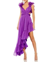 Mac Duggal Women's Ruffle Tiered Cut-Out Chiffon High Low Gown