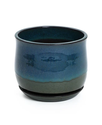LuxenHome Blue and Green Ombre Round Decorative Ceramic Planter Pot