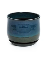 LuxenHome Blue and Green Ombre Round Decorative Ceramic Planter Pot