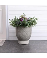 LuxenHome Gray Glen Pattern 16.7-Inch Tall MgO Urn Planter, Indoor and Outdoor