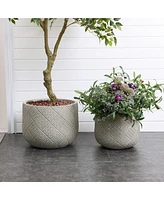 LuxenHome Misty Gray Glen Pattern -Inch Tall MgO Round Planter