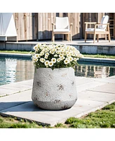 LuxenHome Rustic Off White with Brown Accents 15.6-Inch Tall Round MgO Planter