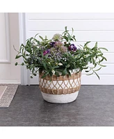 LuxenHome Boho White with Brown Accents -Inch Round MgO Planter