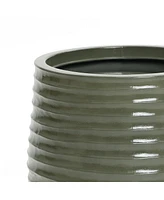 LuxenHome Emerald Ribbed Top with Ivory Bottom 14.6" Tall Resin Round Planter