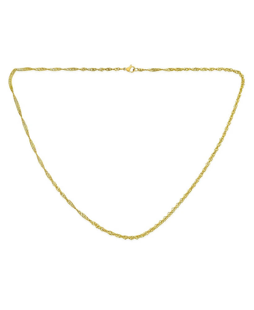 Bling Jewelry Thin 2.5MM Singapore Twist Rope Chain Necklace Yellow Gold Plated Stainless steel
