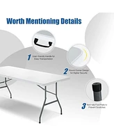 6 ft Portable Folding Table 350 Lbs Fold-in-Half Table with Hdpe Tabletop
